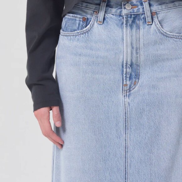 Agolde Denim Maxi Skirt - Light Wash Blue - Picture 4 of 8